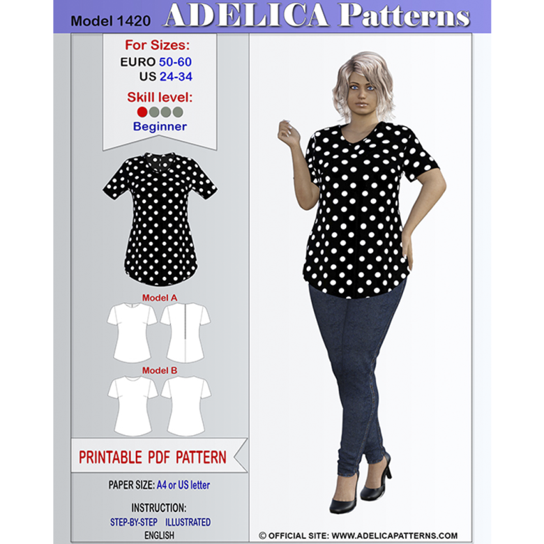 Top-Tunic Sewing Pattern for sizes 24 ...